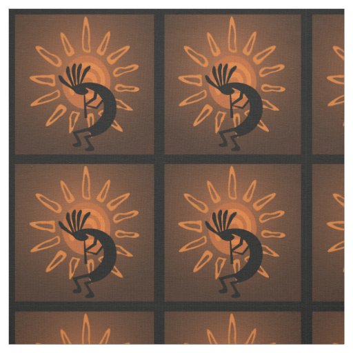 Kokopelli Sun Southwest Rustic Brown Fabric