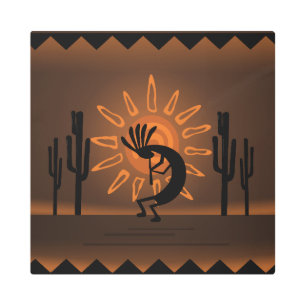 Kokopelli Sun Southwest Rustic Brown  Metal Print