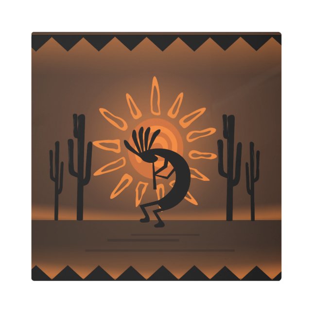 Kokopelli Sun Southwest Rustic Brown  Metal Print (Front)