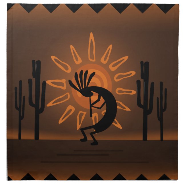 Kokopelli Sun Southwest Rustic Brown Napkin (Front)