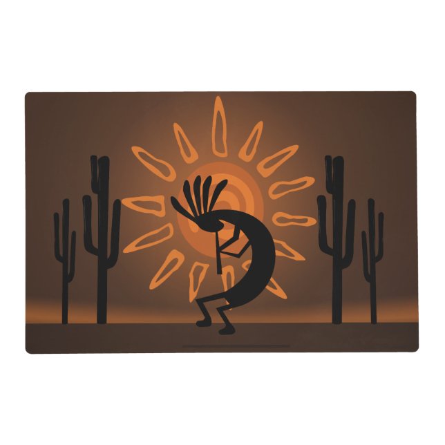 Kokopelli Sun Southwest Rustic Brown Placemat (Back)