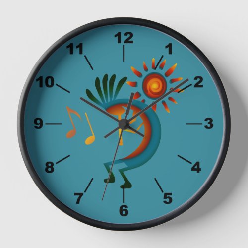 Kokopelli Sun Southwest Teal Clock
