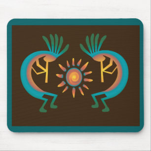 Kokopelli Sun Southwest Turquoise Brown Mousepad