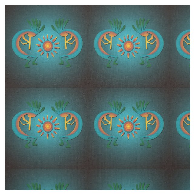 Kokopelli Sun Southwest Turquoise Fabric (Swatch)