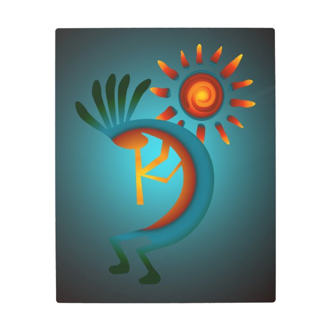 Kokopelli Sun Southwest Turquoise Metal 1 Print (Front)