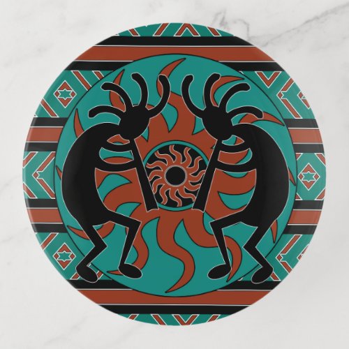 Kokopelli Sun Southwestern Turquoise Tribal Sun Trinket Tray