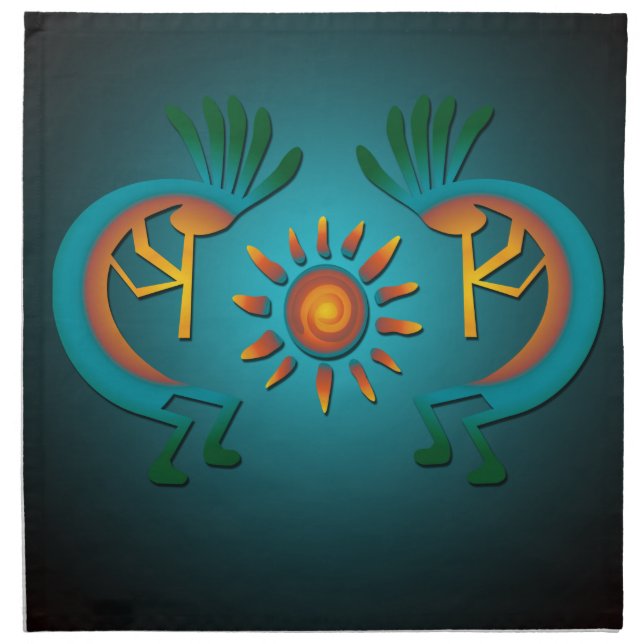 Kokopelli Sun Turquoise Dinner Napkin (Front)