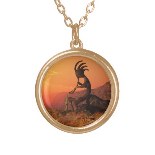 Kokopelli Sunset Gold Plated Necklace