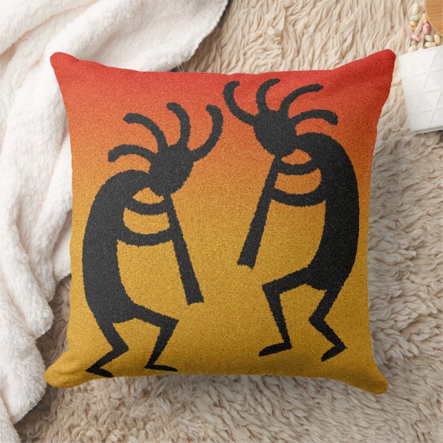 Kokopelli Sunset Southwest Design Throw Pillow (Blanket)