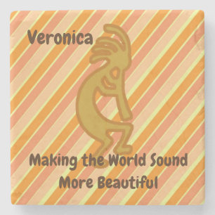 Kokopelli Symbol Flute Player with Orange Stripes Stone Coaster