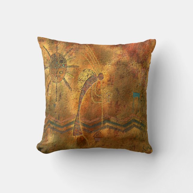 Kokopelli - The Flute Player Throw Pillow (Front)