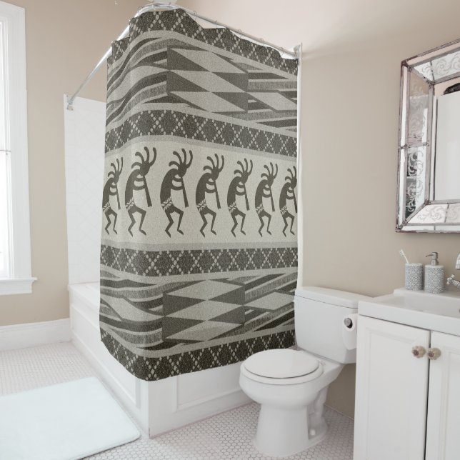 Kokopelli Tribal Pattern Shower Curtain (In Situ)