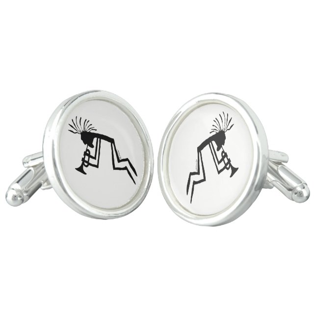 Kokopelli Trumpet Player Petroglyph Cufflinks (Angled)