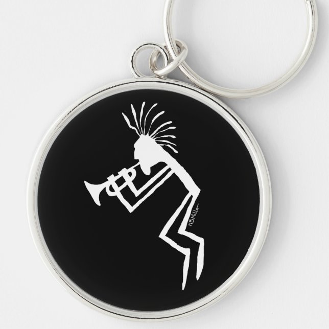 Kokopelli Trumpet Player Petroglyph Keychain (Front)