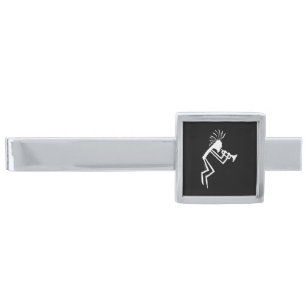Kokopelli Trumpet Player Petroglyph Silver Finish Tie Bar