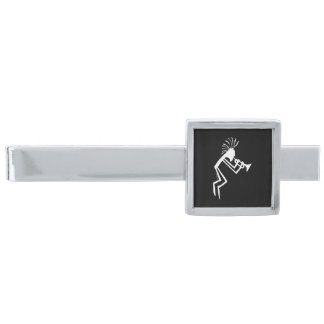 Kokopelli Trumpet Player Petroglyph Silver Finish Tie Bar