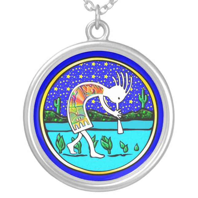Kokopelli Under the Stars Sterling Silver Necklace (Front)