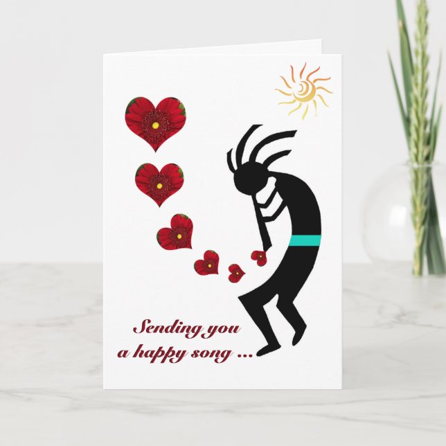 Kokopelli Valentine Native American Flute Holiday Card (Front)