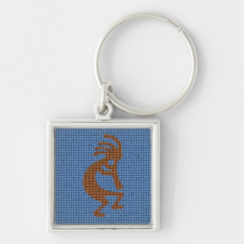 Kokopelli with Flute Blue Mosaic Southwest Keychain