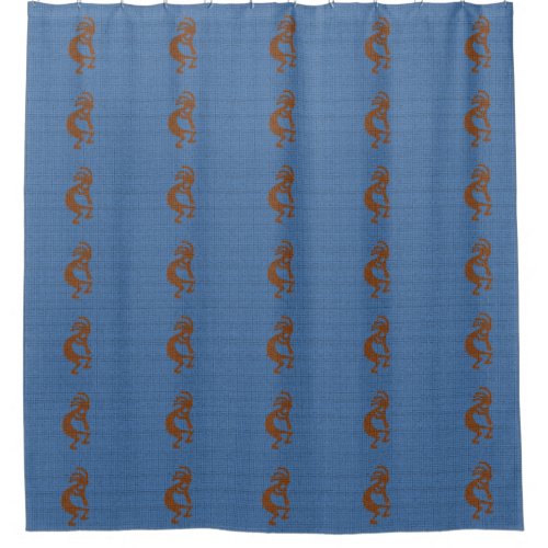 Kokopelli with Flute Pattern Mosaic Blue Brown Shower Curtain