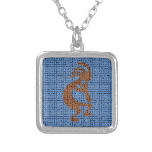 Kokopelli with Flute Southwest Symbol Mosaic Silver Plated Necklace