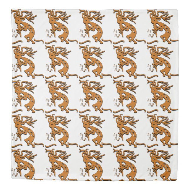 Kokopelli With Musical Notes Facing Left Duvet Cover (Back)