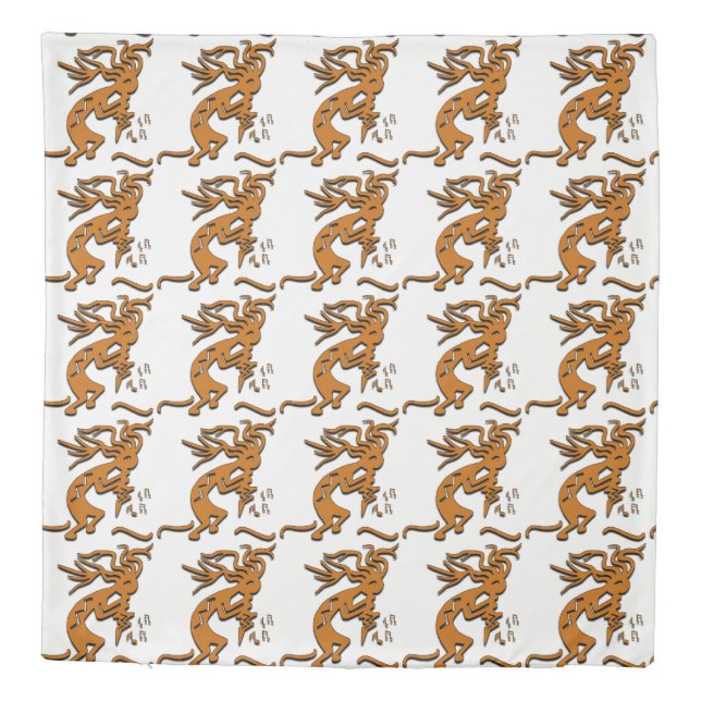 Kokopelli With Musical Notes Facing Right Duvet Cover (Back)