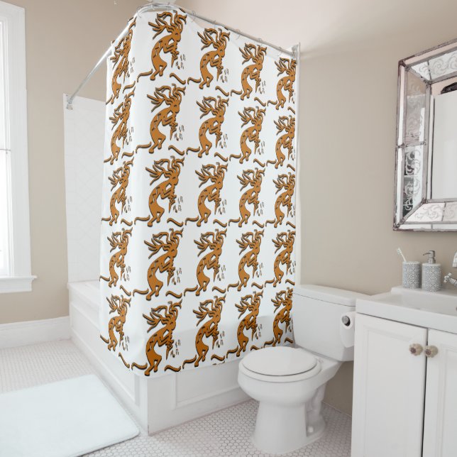 Kokopelli With Musical Notes Facing Right Shower Curtain (In Situ)