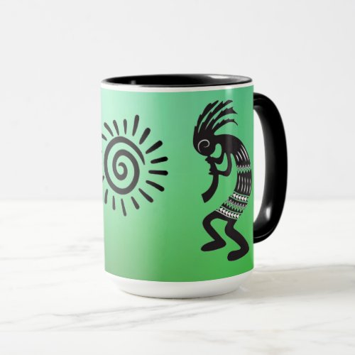 Kokopelli With Native American Sun Symbol Mug