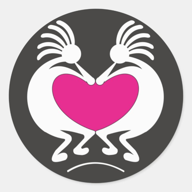 Kokopelli with pink heart classic round sticker (Front)