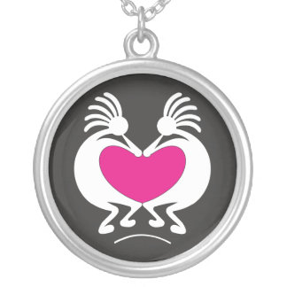 Kokopelli with pink heart Valentine's day Silver Plated Necklace
