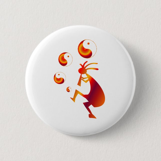 Kokopelli with Red Yin Yang Pinback Button (Front)