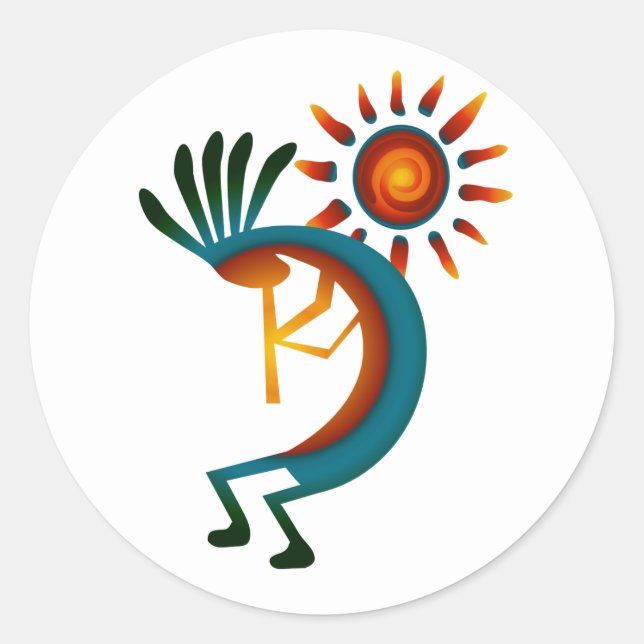 Kokopelli with Sun 3" Classic Round Sticker (Front)