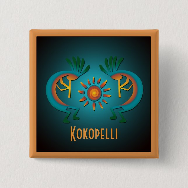 Kokopelli with Sun Custom Button (Front)