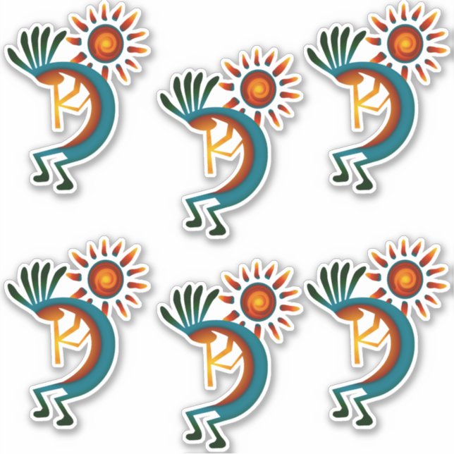 Kokopelli with Sun Group of 6 Vinyl Sticker (Front)