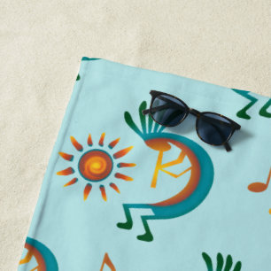 Kokopelli with Sun Pattern Mint Green Beach Towel