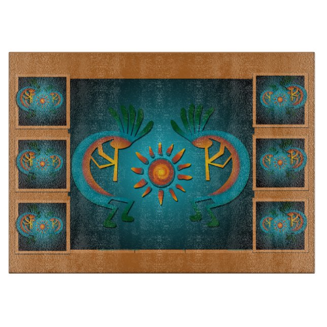 Kokopelli with Sun Teal Design 3 Cutting Board (Front)