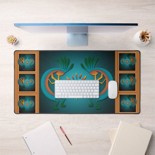 Kokopelli with Sun Teal Design 3 Desk Mat