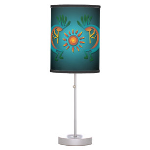 Kokopelli with Sun Teal Design Table Lamp