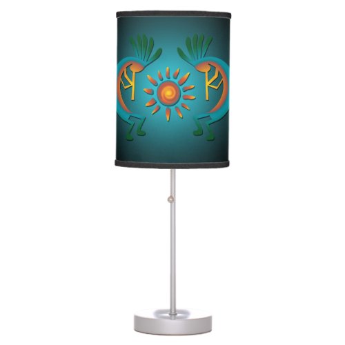 Kokopelli with Sun Teal Design Table Lamp