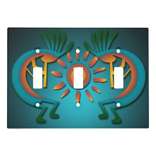 Kokopelli with Sun Triple Light Switch Cover (Front)