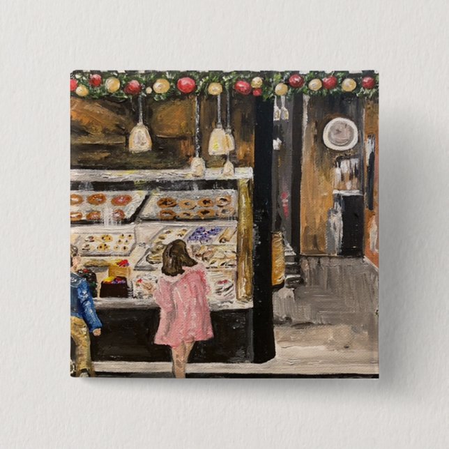 "Kolache at Christmas" painting by Therese Kramer  Button (Front)