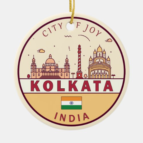 Kolkata India City Skyline Emblem Ceramic Ornament