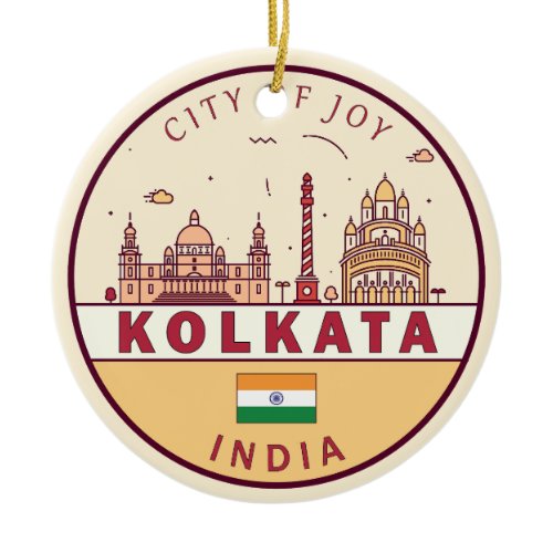 Kolkata India City Skyline Emblem Ceramic Ornament