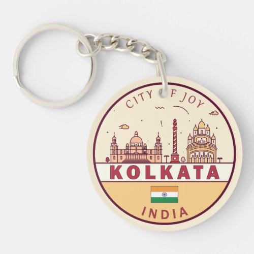 Kolkata India City Skyline Emblem Keychain