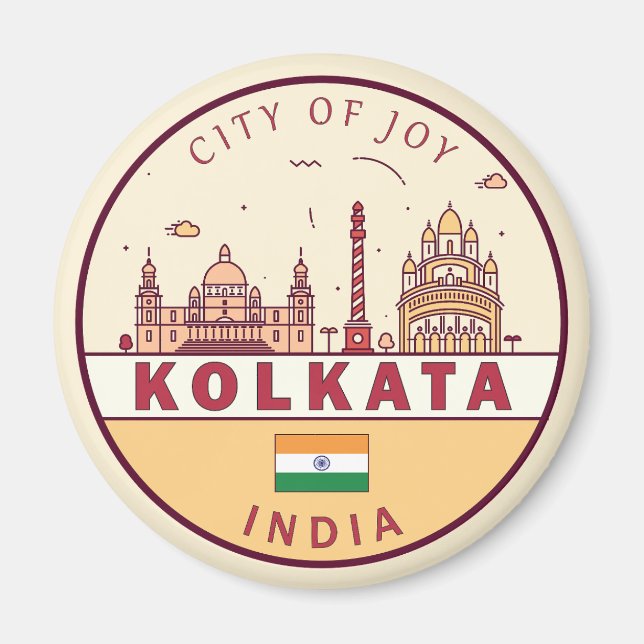 Kolkata India City Skyline Emblem Magnet (Front)