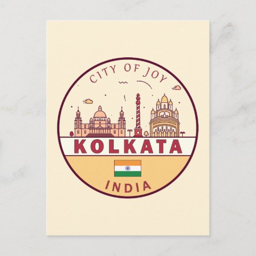 Kolkata India City Skyline Emblem Postcard
