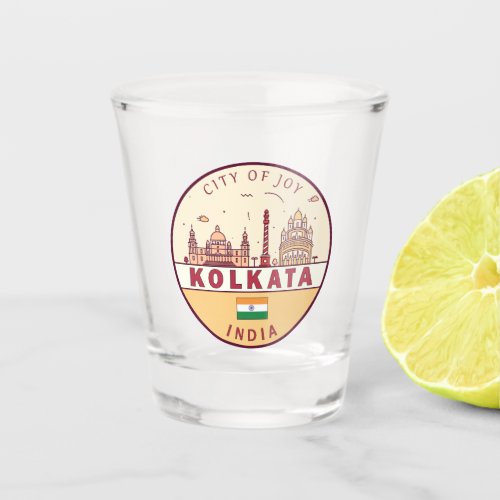 Kolkata India City Skyline Emblem Shot Glass