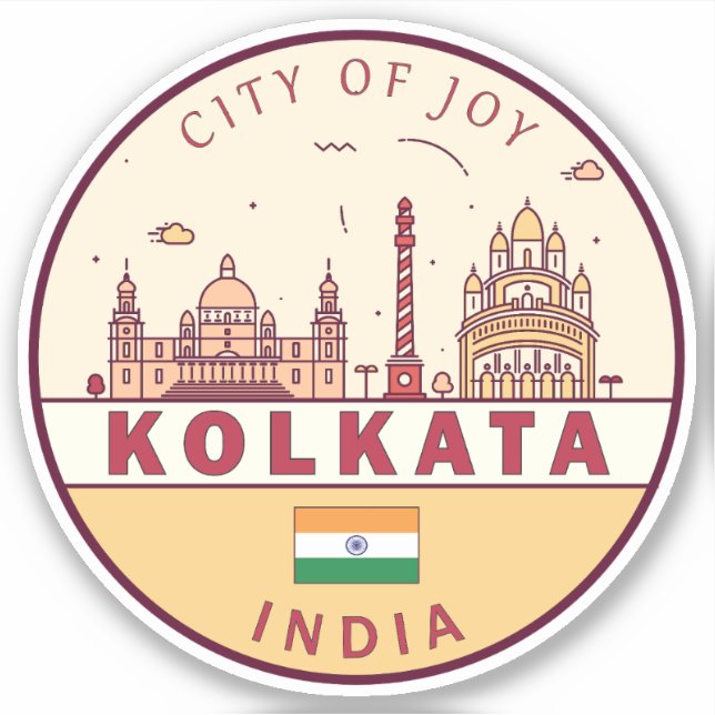 Kolkata India City Skyline Emblem Sticker (Front)