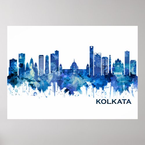 Kolkata West Bengal Skyline Blue Poster